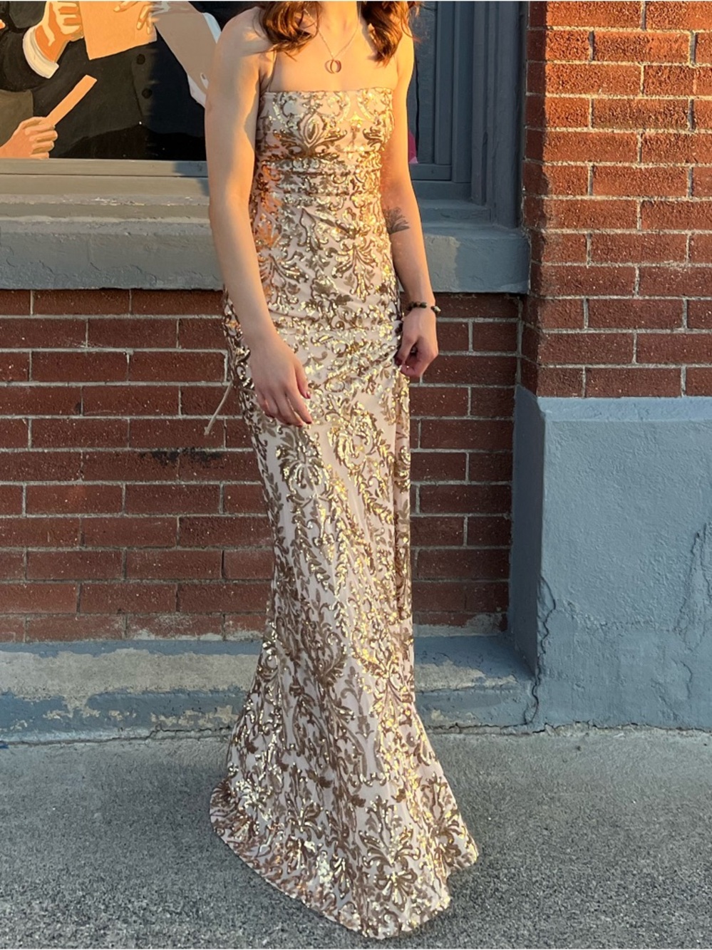 Gold Sequined Mermaid Prom Dress - Picture 1 of 9